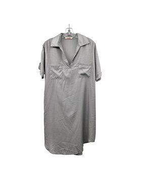 Mazik Womens Oversized Shirt Dress Collared Silver Knee Length Size Small